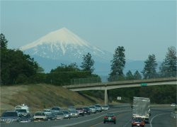 Mount McLaughlin.  And a freeway.  Guess which one is visible from Medford.