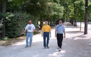 Us wandering around and being healthy.  And we've got our trousers on in case we go to church.